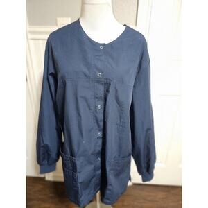 Wonder Wink Origins Scrub Jacket Navy Large Snap Closure Pleated Back NWOT